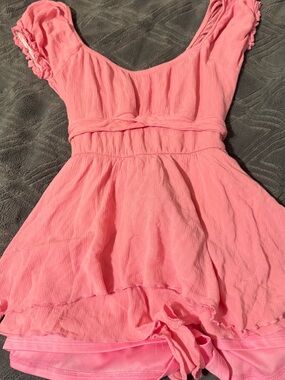 Altar'd State Pink Romper with Ruffled Cap Sleeves